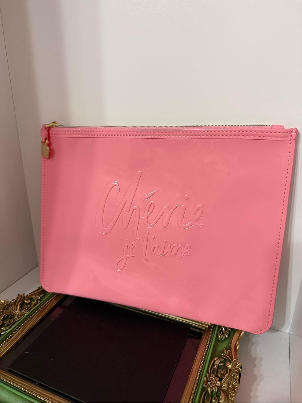 kate spade Pink Embossed 'Chérie je t'aime' Zip Pouch